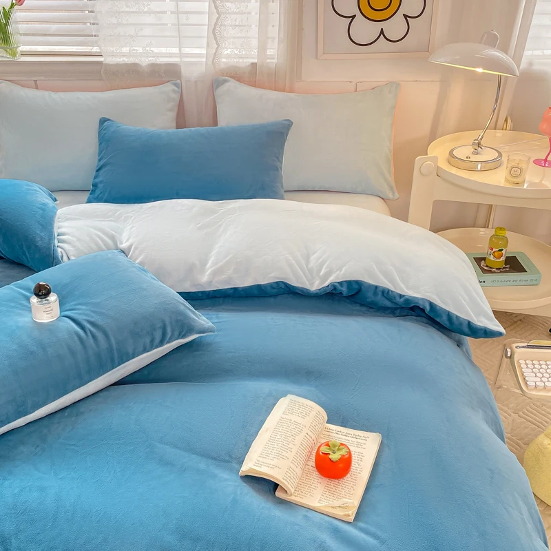Solid Milk Fleece Duvet Cover Only, Autumn Winter Thicken Warm Quilt Cover, for Single Double Queen King Size Comforter Covers