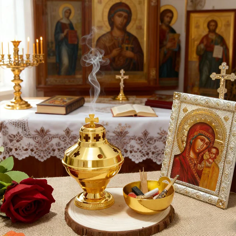 

New2026 Church Supplier High Polished Gold Plated Hanging Incense Burner Orthodox Censer Church Home Decoration Catholic Chalice