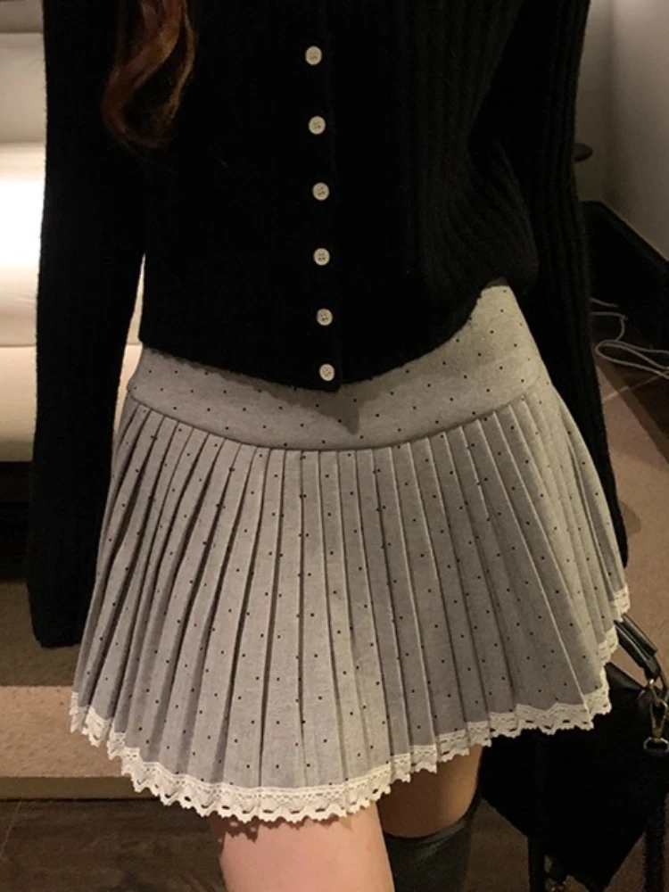 Japanse Kawaii Polka Dot Mini Rok Vrouwen Leuke Boog Kant Patchwork Geplooide Rokken Harajuku Mode Een Lijn Koreaanse Populaire Kleding