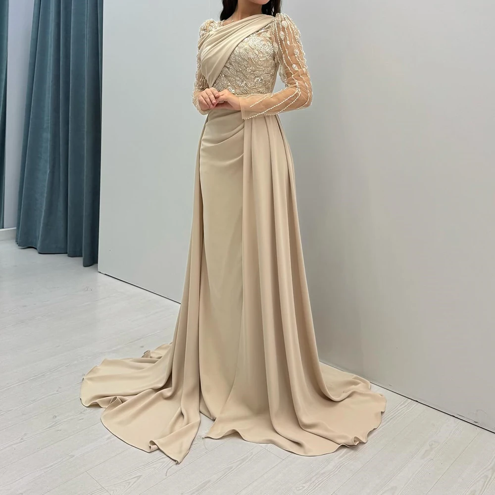 

Вечерние платья трапециевидной формы по индивидуальному заказу, длиной до пола, с v-образным вырезом и длинными рукавами, платье для выпускного вечера, модное плиссированное платье с блестками, простое драпированное вечернее платье