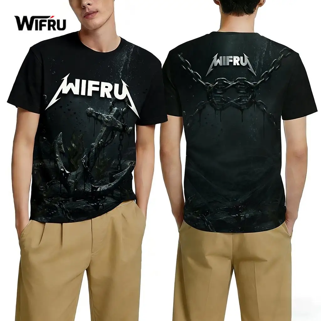 

Dark Anchor Chain Print T-Shirt Men's Heavy Metal Rock Style Casual O-Neck Tops WIFRU Fashion Personality Gothic Y2k Streetwear