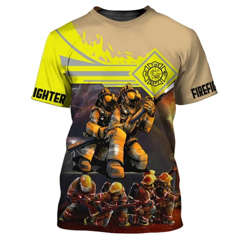 

Men Summert T Shirt Firefighter Printed 3D All Over Print T Shirt Cosplay Costume Short Sleeve O Neck Casual Top Tees Oversized