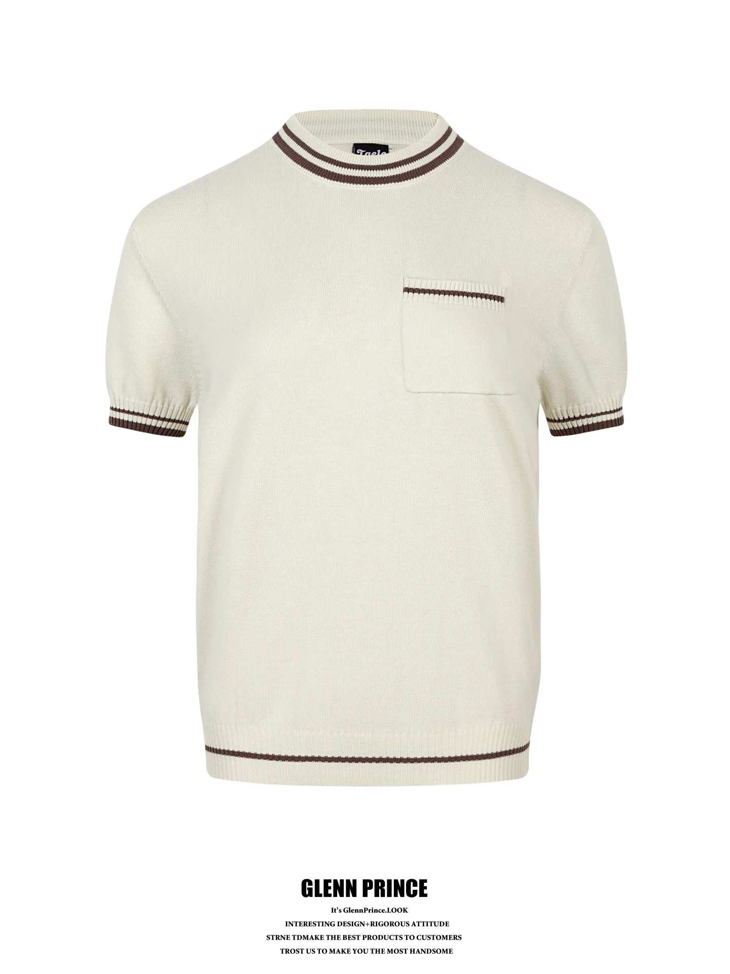 

GPstudio Men's Knitted Short Sleeve T-shirt round Neck Striped Business Casual Cotton Comfortable Short Length Commute Top