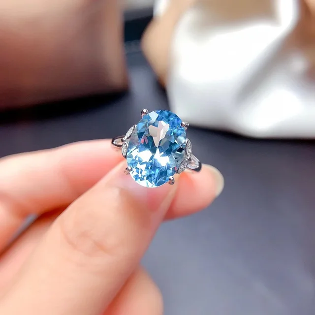 Anillo de topacio azul suizo plata 925 para mujer