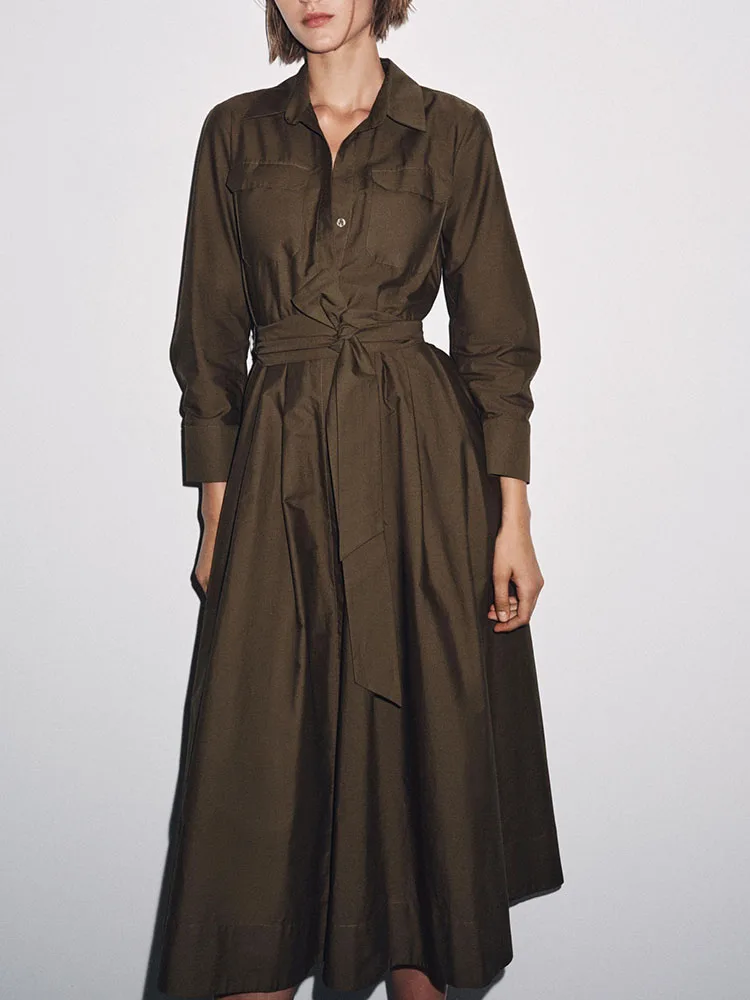 Faionable irt-Sle التفاف الخصر الحرير الدكتور جديد وصول الخريف المرأة عادية طويلة Sve بدوره إلى أسفل طوق H-Line Dr