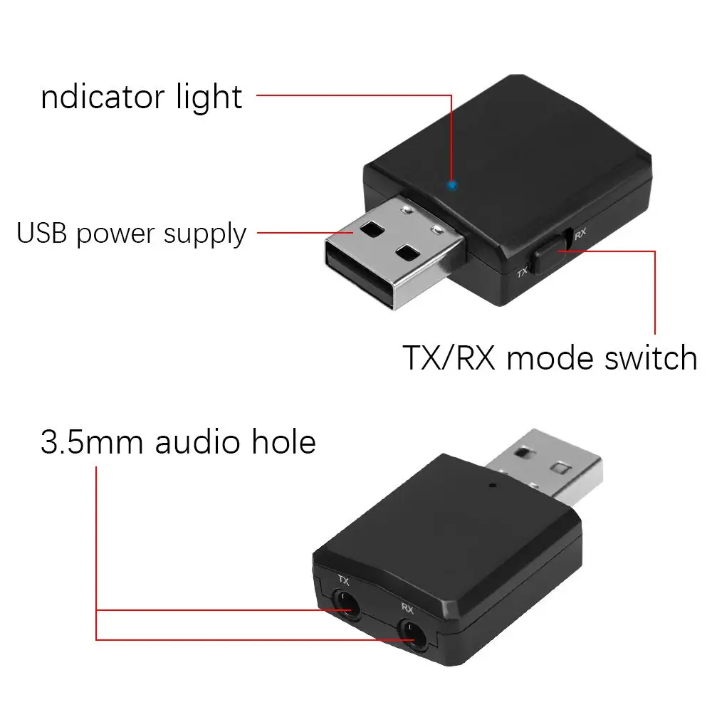 USB Bluetooth 5.0 Transmitter Receiver 3 in 1 EDR Adapter for TV PC Headphones Mini 3.5mm AUX Stereo Wireless Bluetooth Adapter