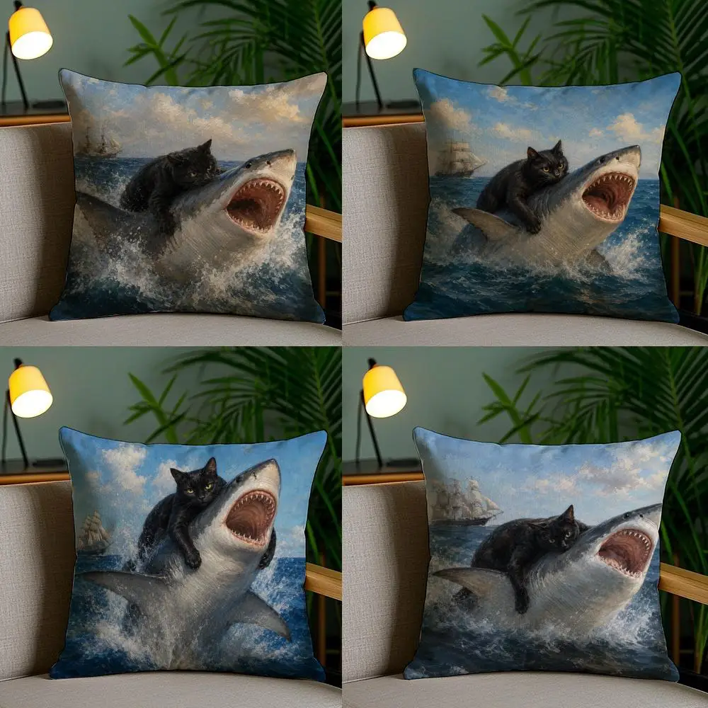 Cat Shark Pillow Case Cushion Cover Soft Washable Pillow Case Multi-Scene For Couch Bed Travel Office Use