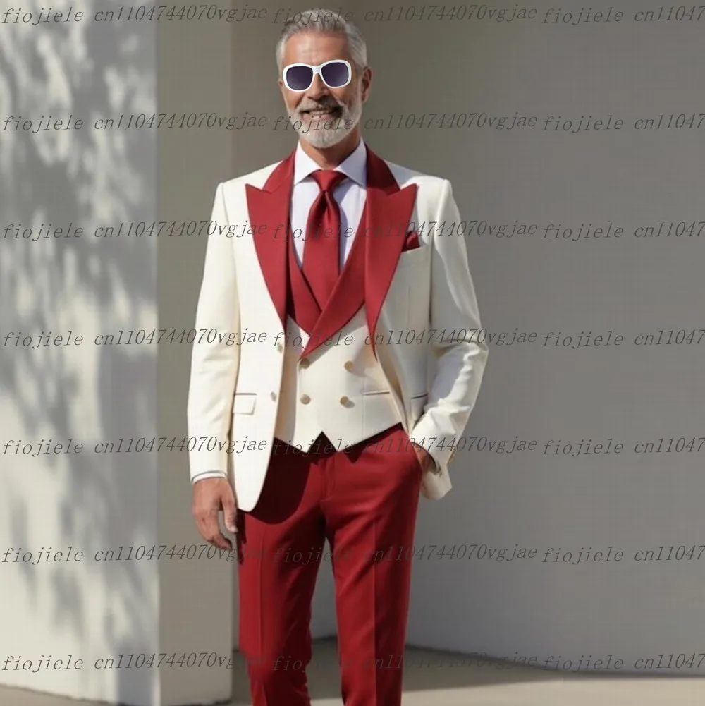 

New Red And White Men Suit Formal Wedding Party Groom Business Male Tuxedos Customized 3 Piece Set Jacket Vest Pants