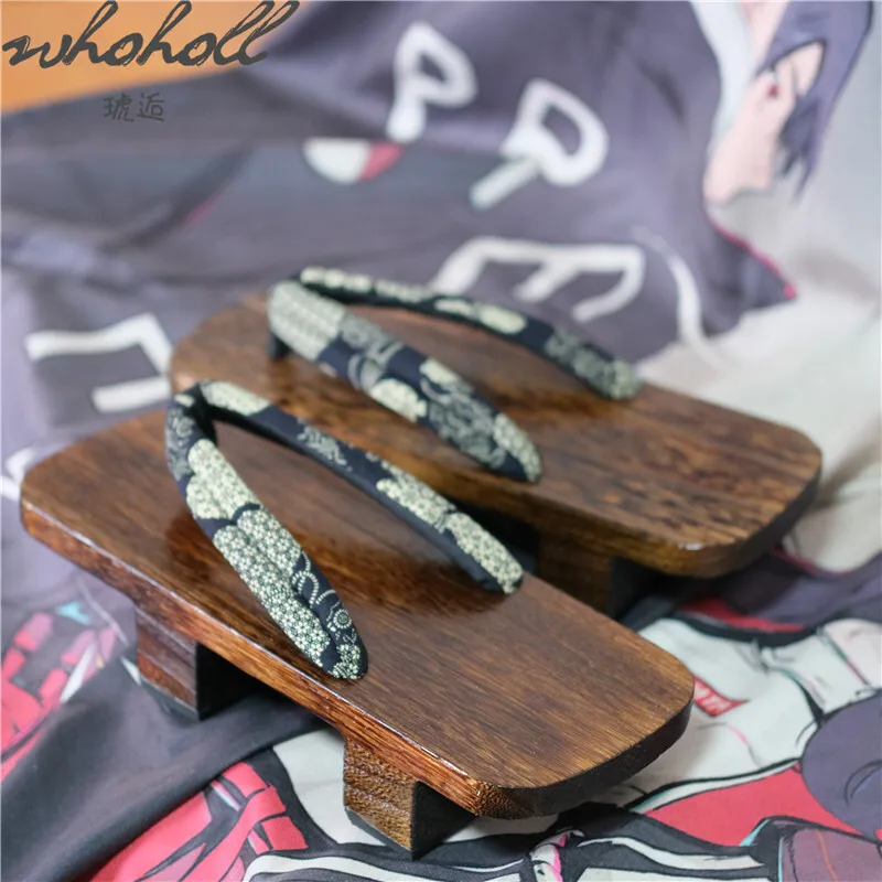 WHOHOLL Clogs samurai Cosplay shoes Japanese slippers wood geta for man women sandals slippers couples Plus size 47 48