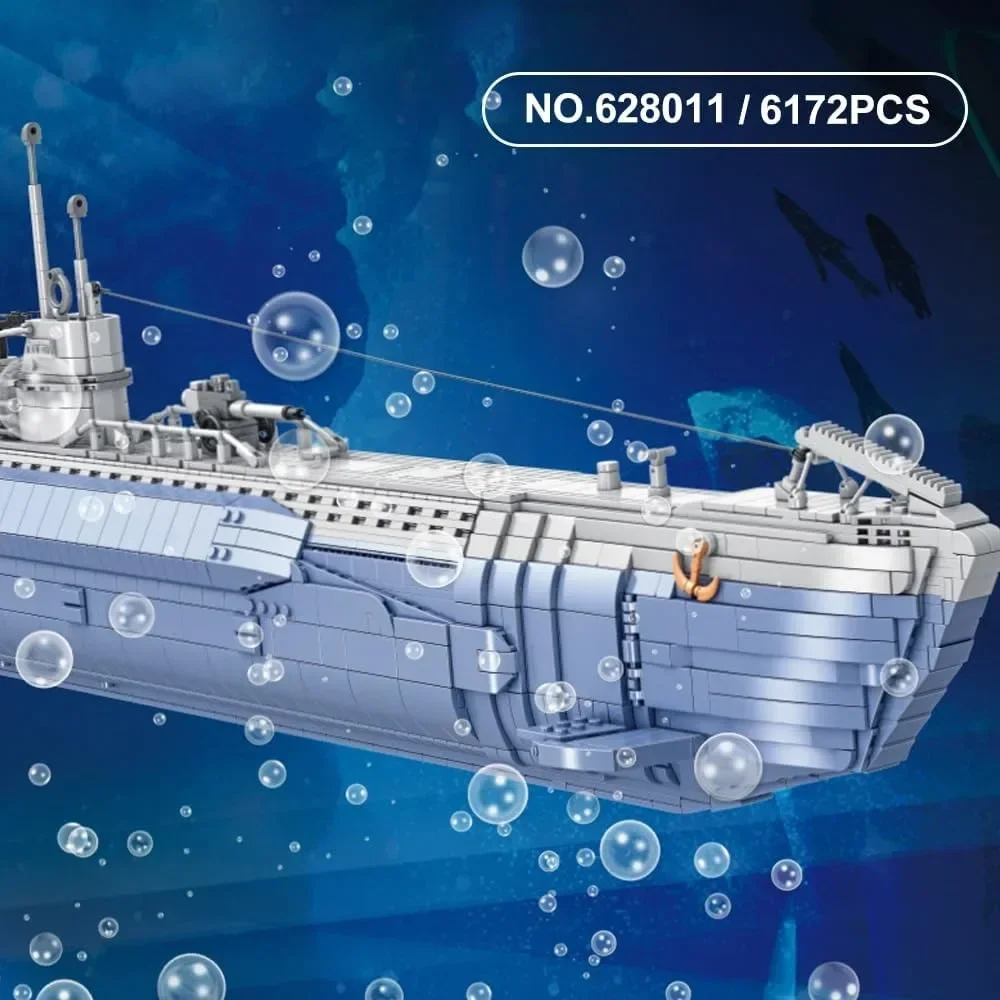 Military WW2 Weapon MOC 628011 VIIC U-552 Submarine Warship Warcraft Ship Model 6112PCS Building Blocks Brick Puzzle Toy Gift