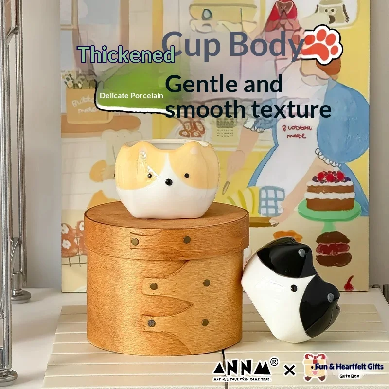 Annm 2025 New Cute Corgi Handheld Ceramic Mug Creative High Aesthetic Drinking Cup Microwave Safe For Home Office Use For Women