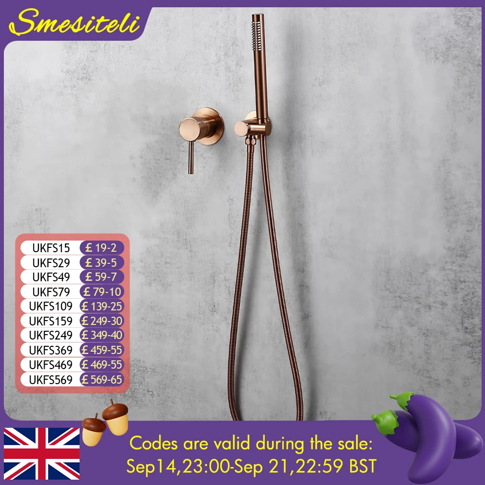 

Bathroom Shower System Shower Brushed Rose Gold Brass Bathtub Mixer Hot And Cold Water In-wall Installation Shower Set