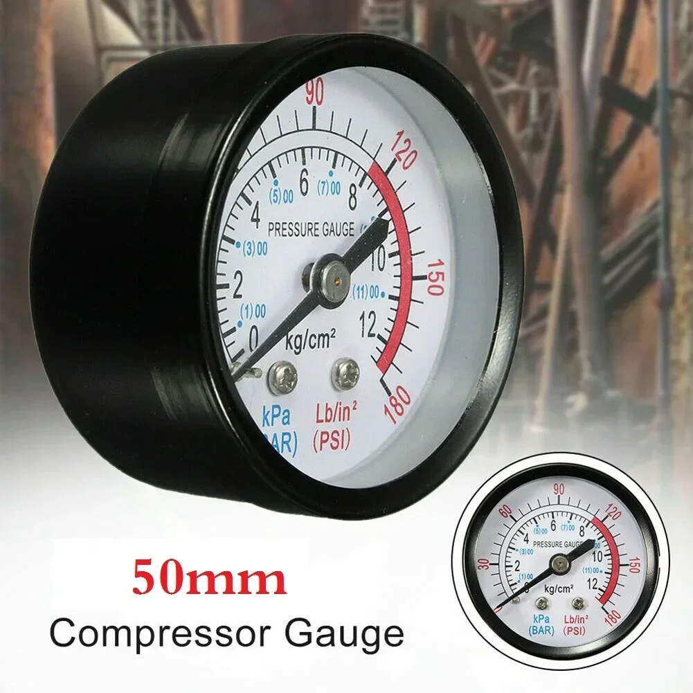 Manomètre pour Compresseur d'Air, Précision pour Mesure de Pression d'Air, Filetage 1/4, Filetage 1/4, 50mm, 0-180PSI, 0-12Bar