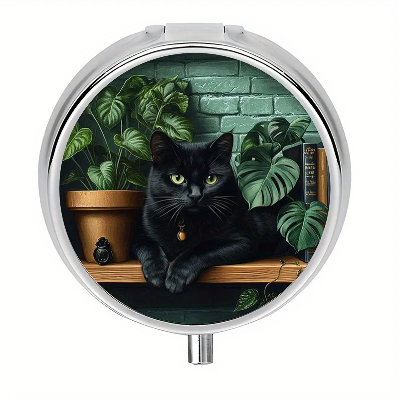 Single pack, flat, round three-compartment box, black circular pattern design, portable case, great value option, suitable for personal use or as an exquisite choice