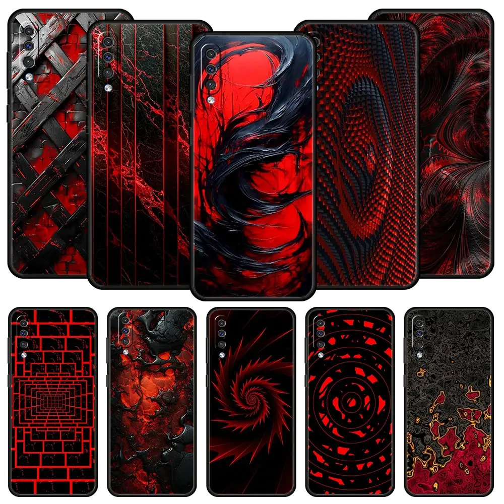 Black Red Ripple Art Phone Case for Samsung Galaxy A56 A36 A26 A16 A34 A24 A42 A22 A20 A12 A40 A30 A10 5G Soft TPU Cover Shell