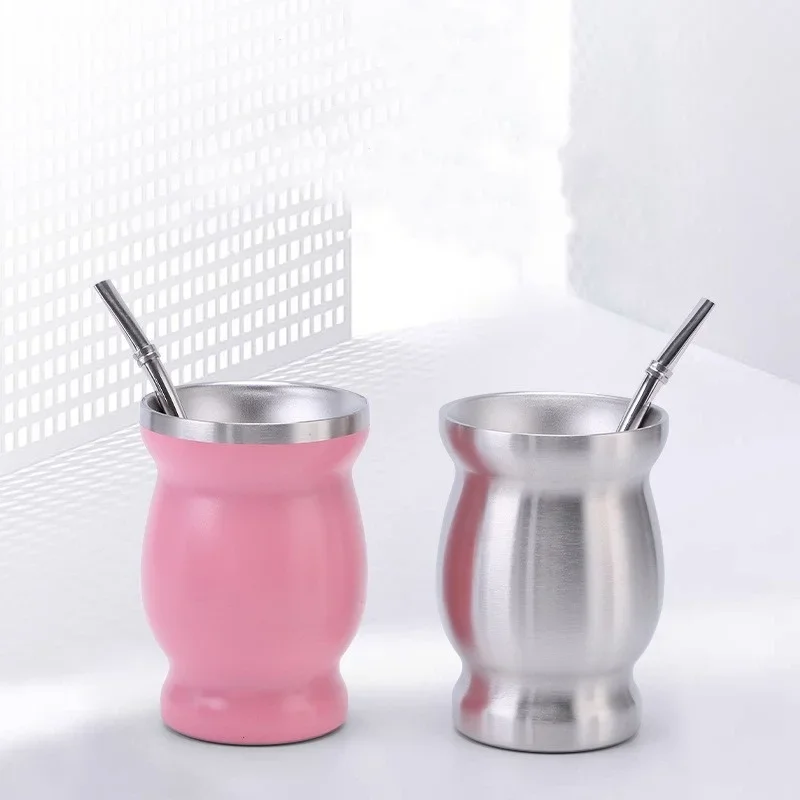 240ml/8oz Yerba Mate Set Includes Double Walled 18/8 Stainless Steel Mate Tea Cup Coffe Water Mug Bombillas Straws Filter