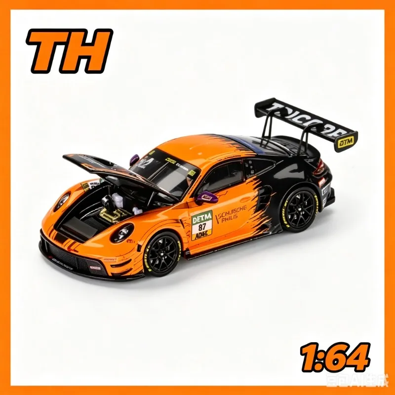 Modèle de voiture miniature en alliage moulé sous pression TH 1:64 911 GT3 R DTM pour garçons, en cadeau, décoration de bureau et souvenir de collection.