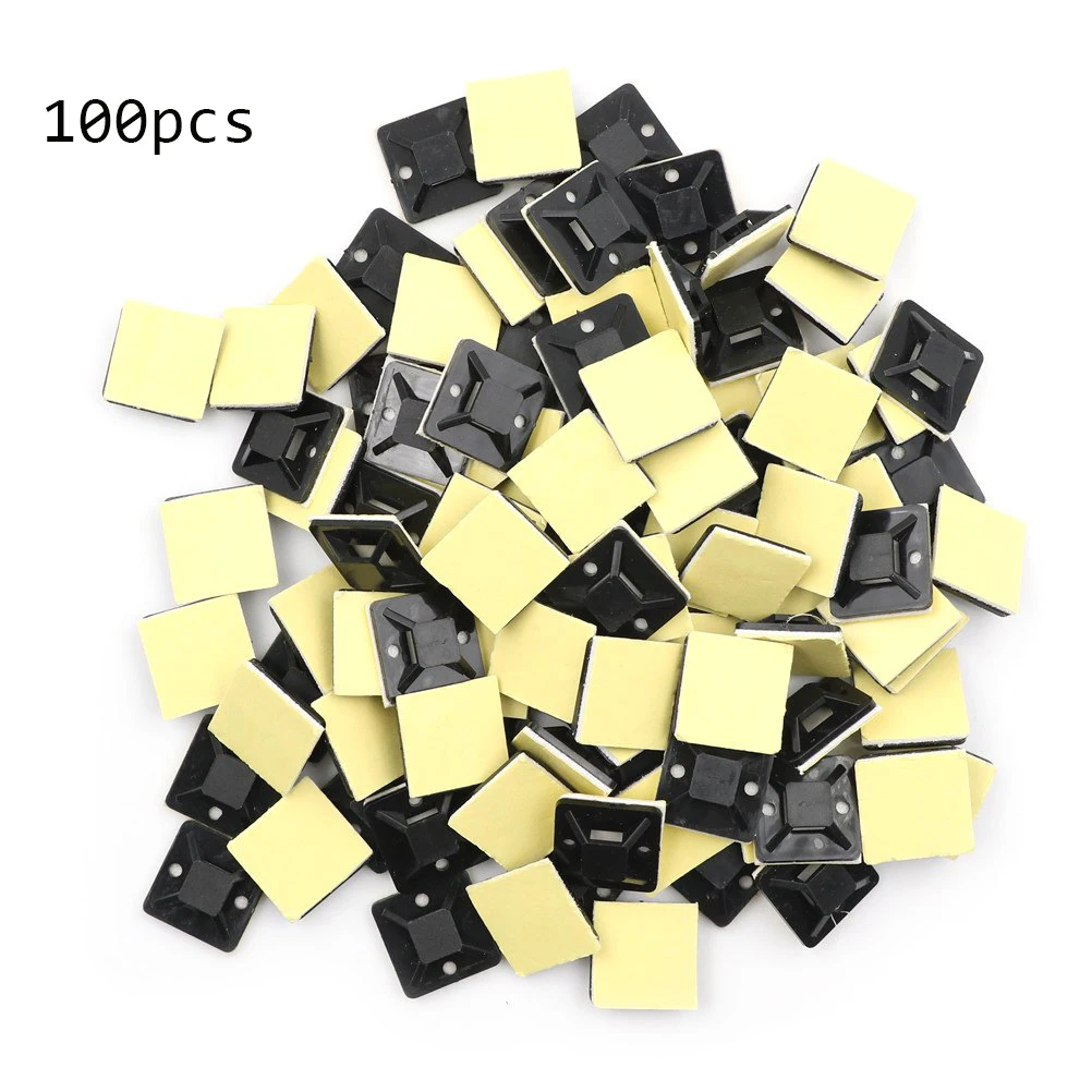 100Pcs/Pack Self Adhesive Stick-on Mounts For Cable Ties / Routing Looms Wire & Cable Base Clamps Clip