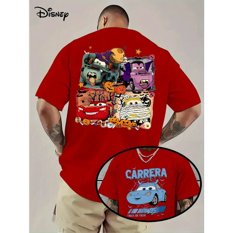 تي شيرت مطبوع عليه Disney Cars Lightning McQueen للرجال والنساء، زي مناسبات الهالوين اليومي، أكمام قصيرة فضفاضة سريعة الجفاف