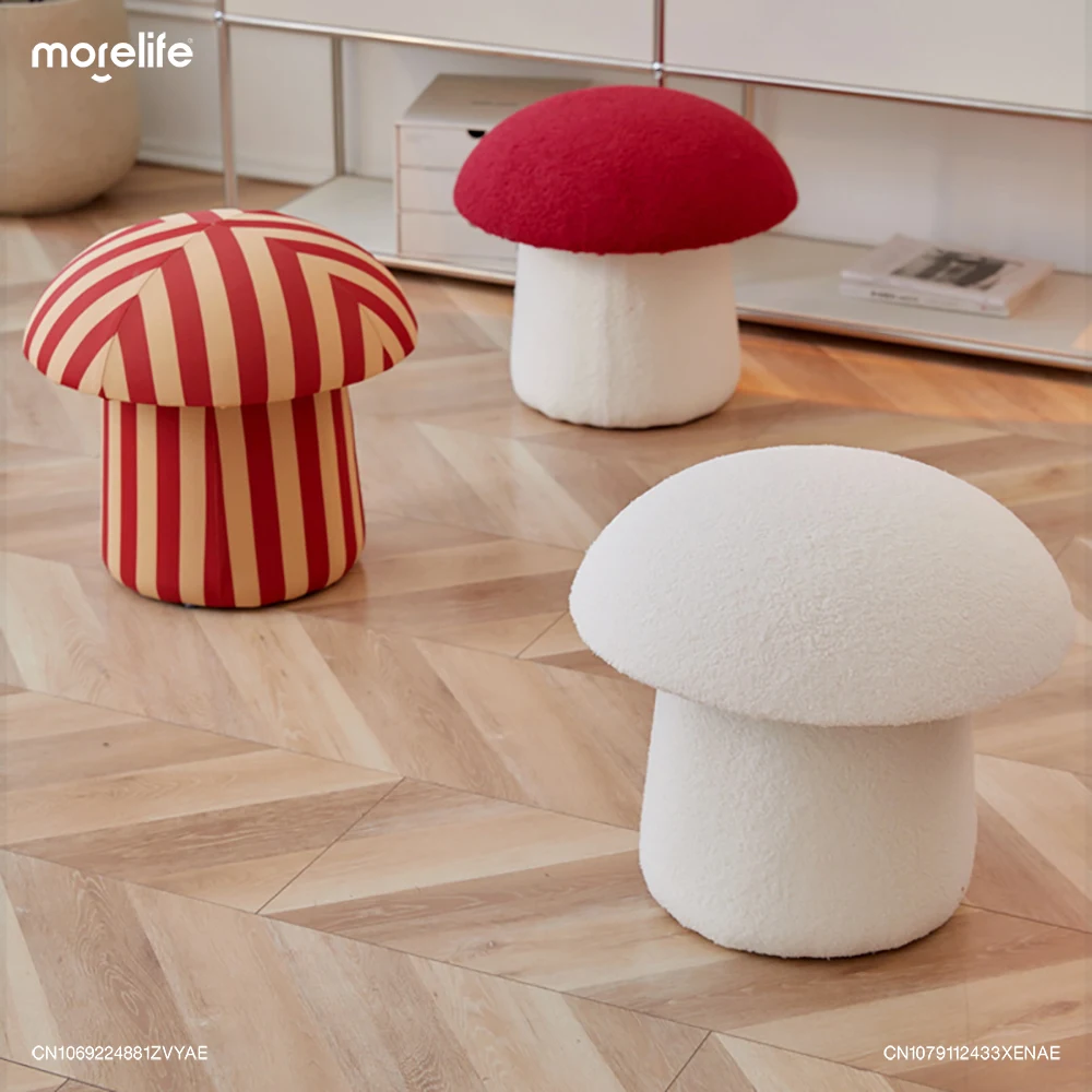 

Creative Lamb Velvet Mushroom Low Stools Living Room Shoes Changing Stool Entrance Leisure Small Round Ottomans Home Furniture