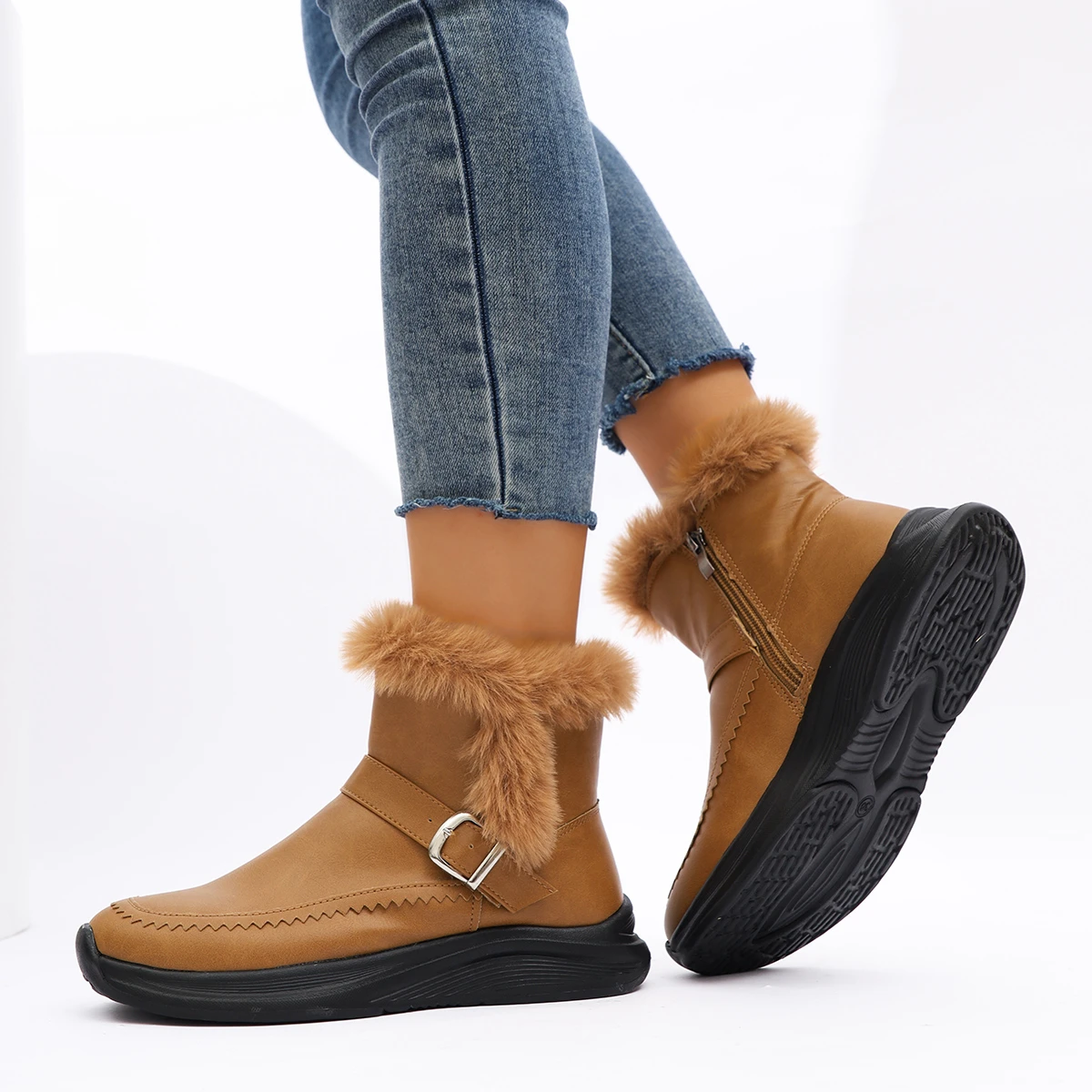 2026 Winter Neue Mode Damenstiefel Verdickte Warme Baumwollschuhe Wildleder Dickbesohlte Rutschfeste Damen-Sneaker Lässige Schneestiefel – Detail 3