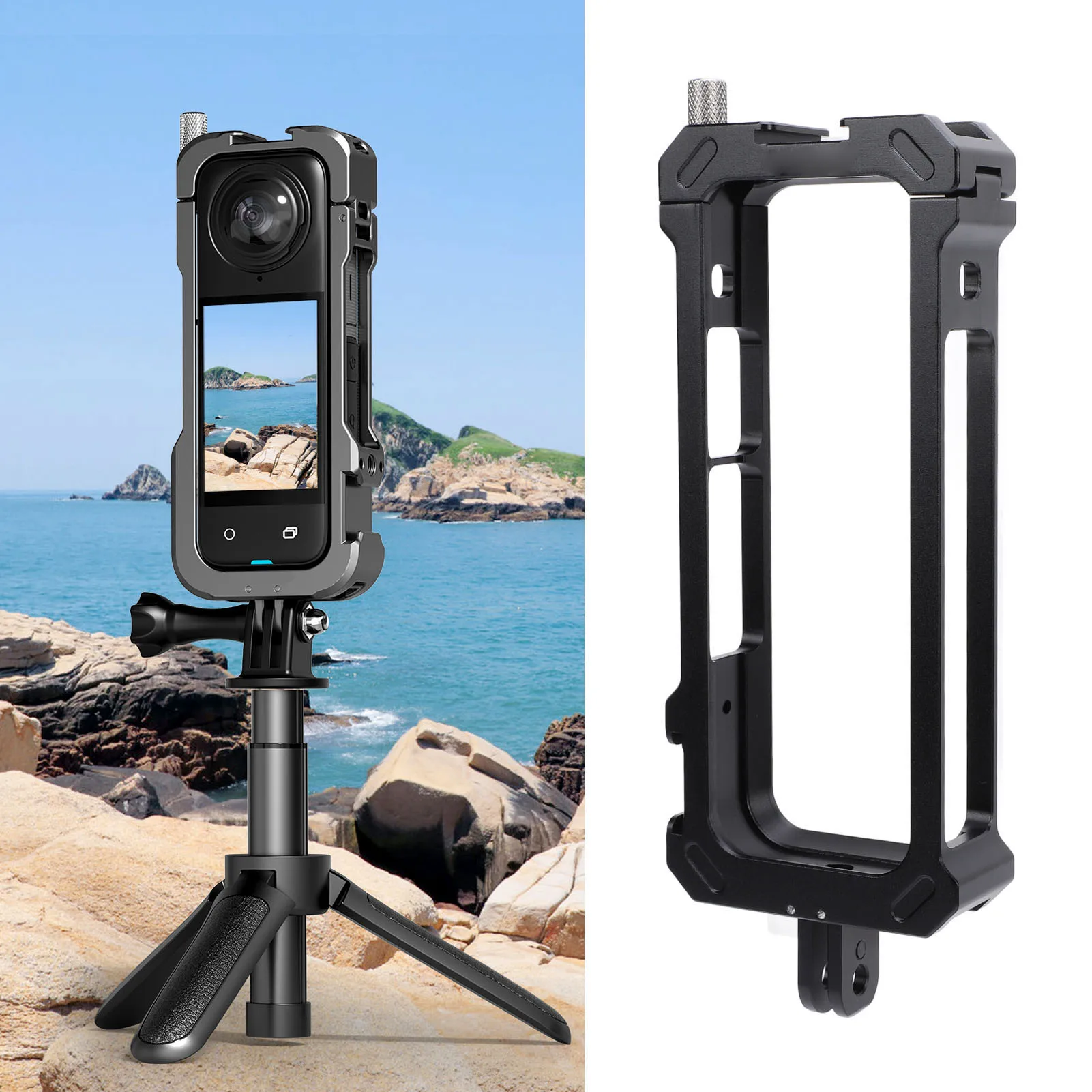 

Action Camera Protective Frame Easy To Install Cold Shoe Port Aluminum Alloy Magnetic Foldable Base Action Camera Frame for X4