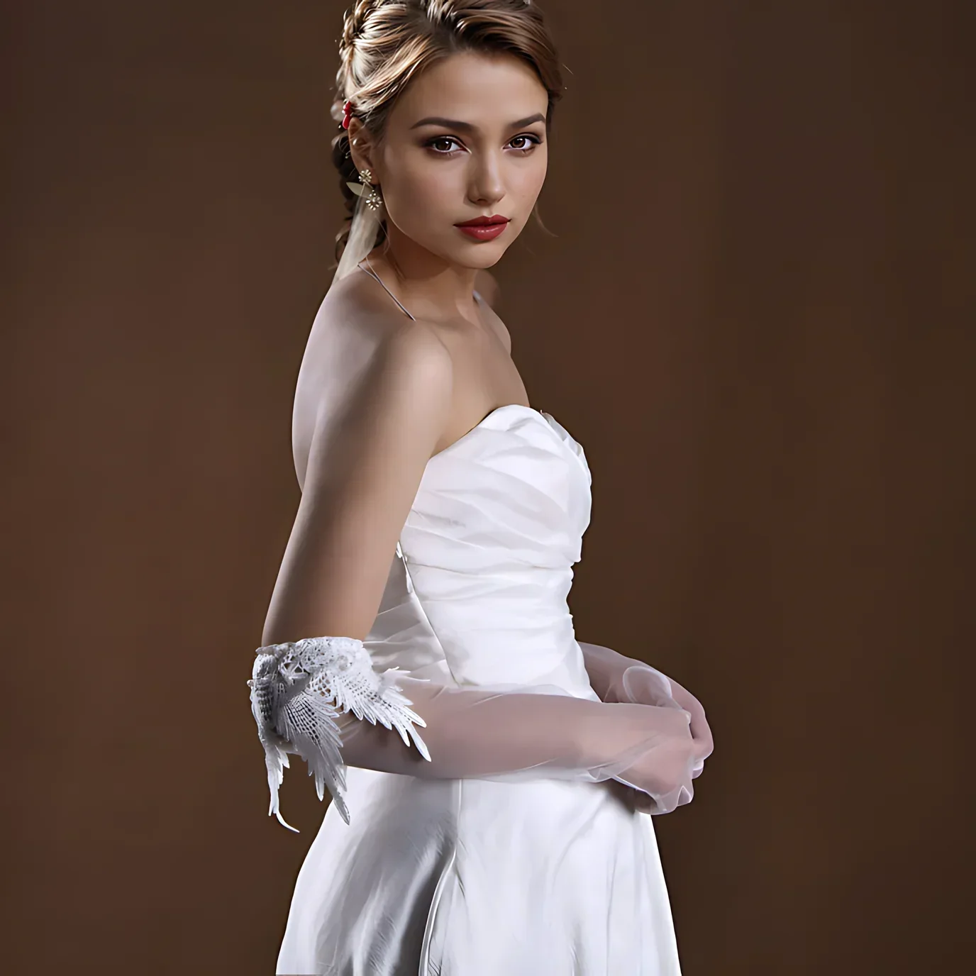 Gants de mariage blanc cassé avec bord en dentelle pour mariée, accessoires de fête d'enterrement de vie de jeune fille, longueur du coude