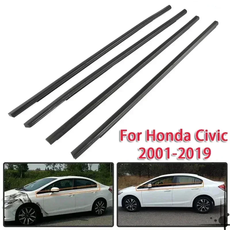 

4PCS Car Window Glass Window Seal Moulding Trim for Honda Civic 2001-2019