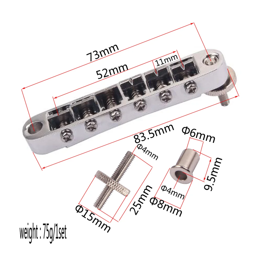 Verchromte Brücke zur Einstellung und Stimmbrücke, Sattelknöpfe, LP-Gitarrenbrücke für Gitarren