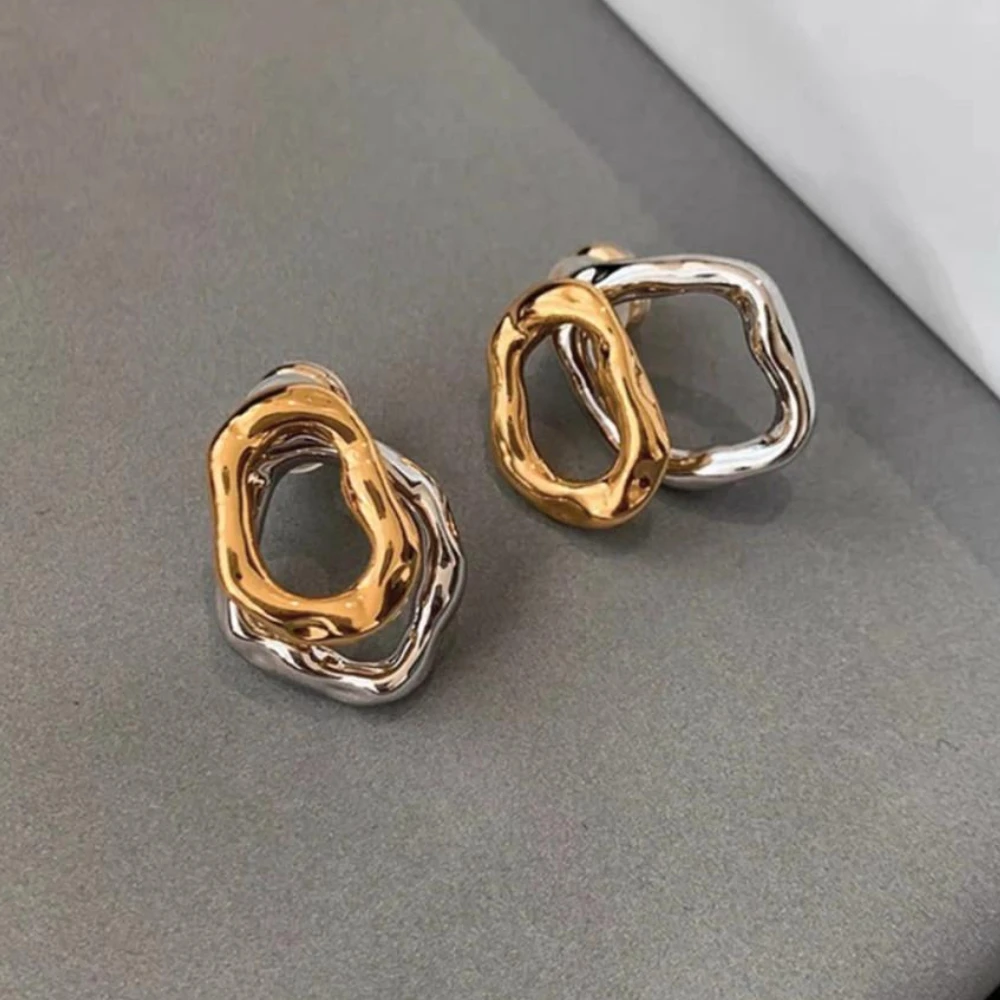 Sleek Irregular Free Form Melted Halo Double Layer Funny Stud Butterfly Earrings for Women Gold Color Copper Studs Jewelry 2025