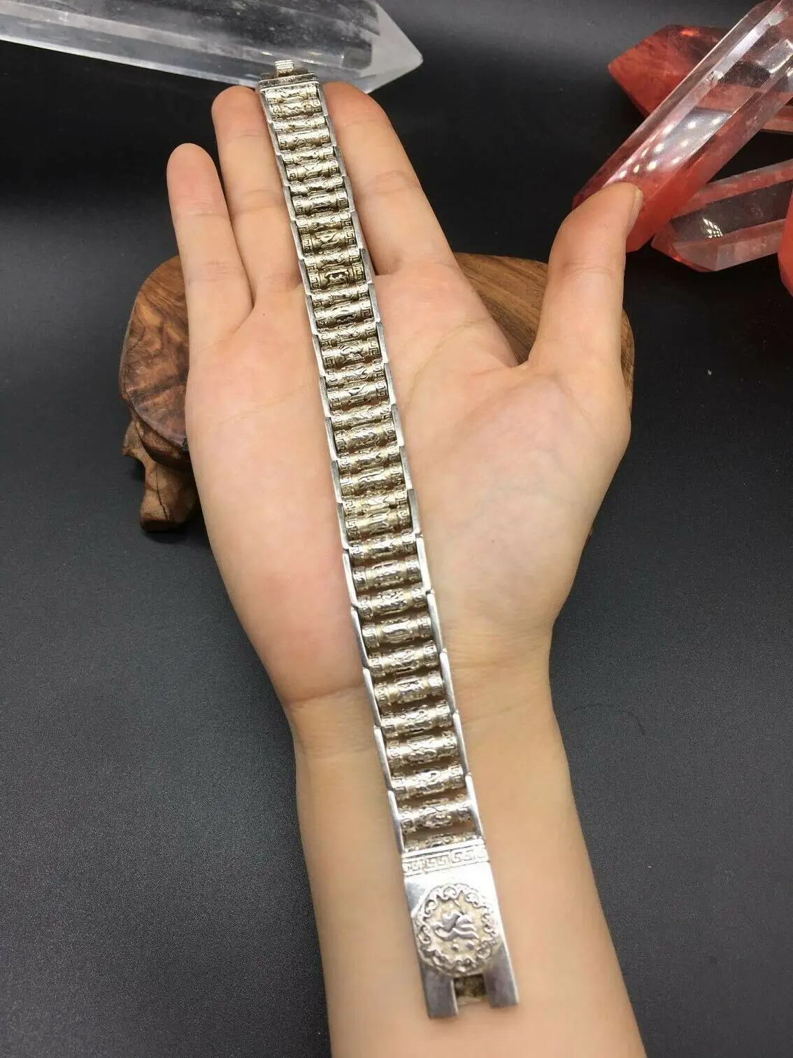 Asian Chinese Old Miao Silver Hand Cast Statue Bracelet Unique  Cool Gift Traditional Ethnicity Craft