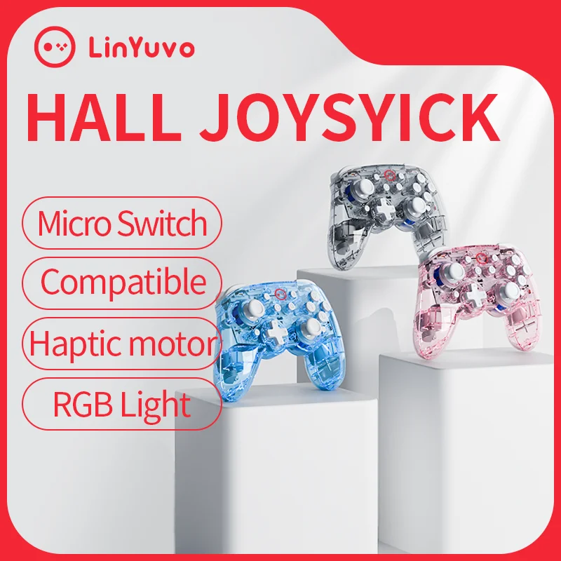 LinYuvo Wireless Gamepad KS35 for Switch/PC with Hall Effect Joystick 6-Axis Gyro, Dual Macro Buttons, Turbo & RGB Lighting