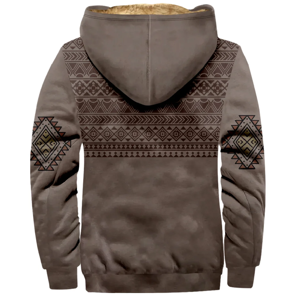 Aztec Graphic Vintage Hoodie Long Sleeve Zipper Sweatshirt Stand Collar Coat Women Men Winter Clothes