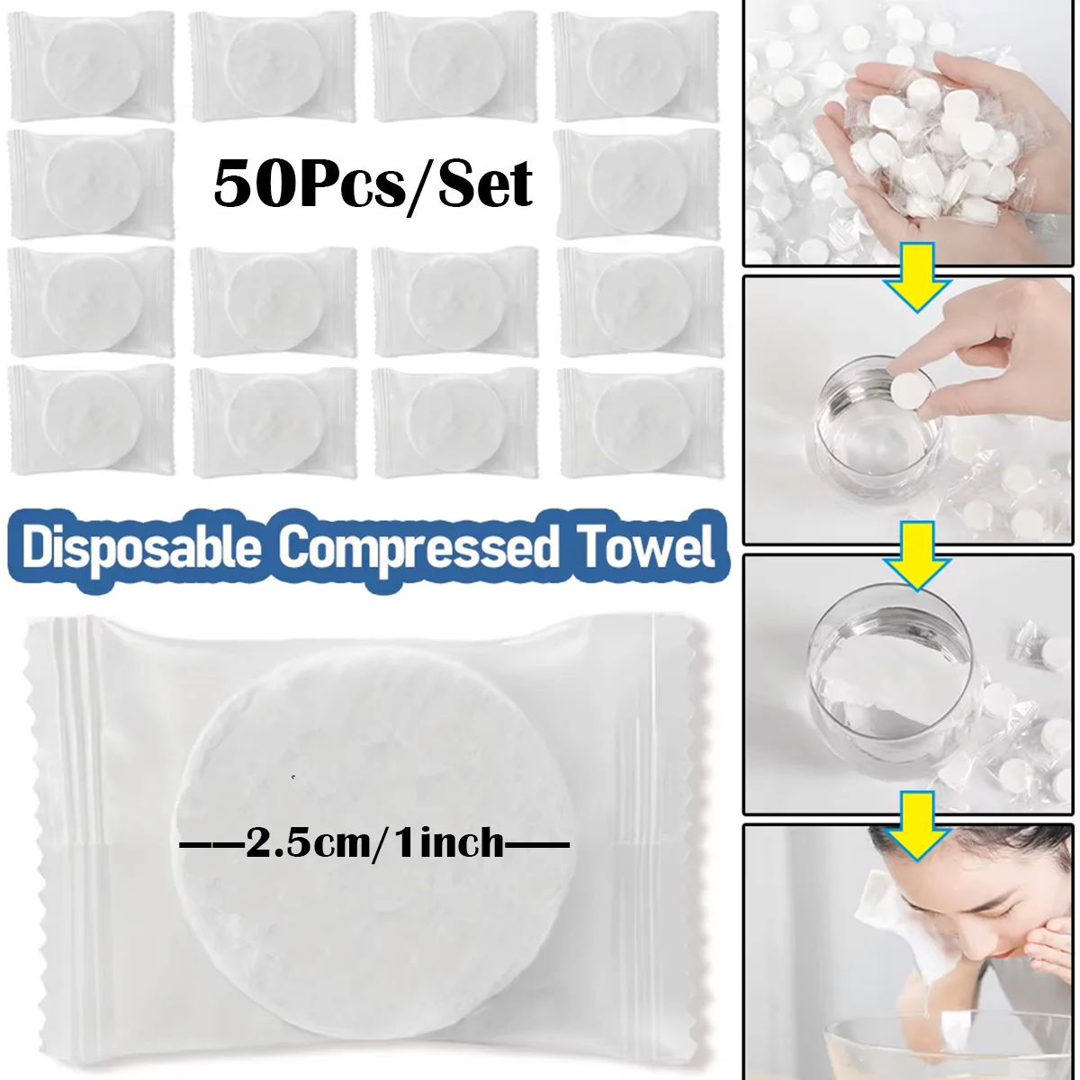 50Pcs Compressed Towels individually Wrapped Thick Face Towels for Wet& Dry Use Portable for Travel Camping Home
