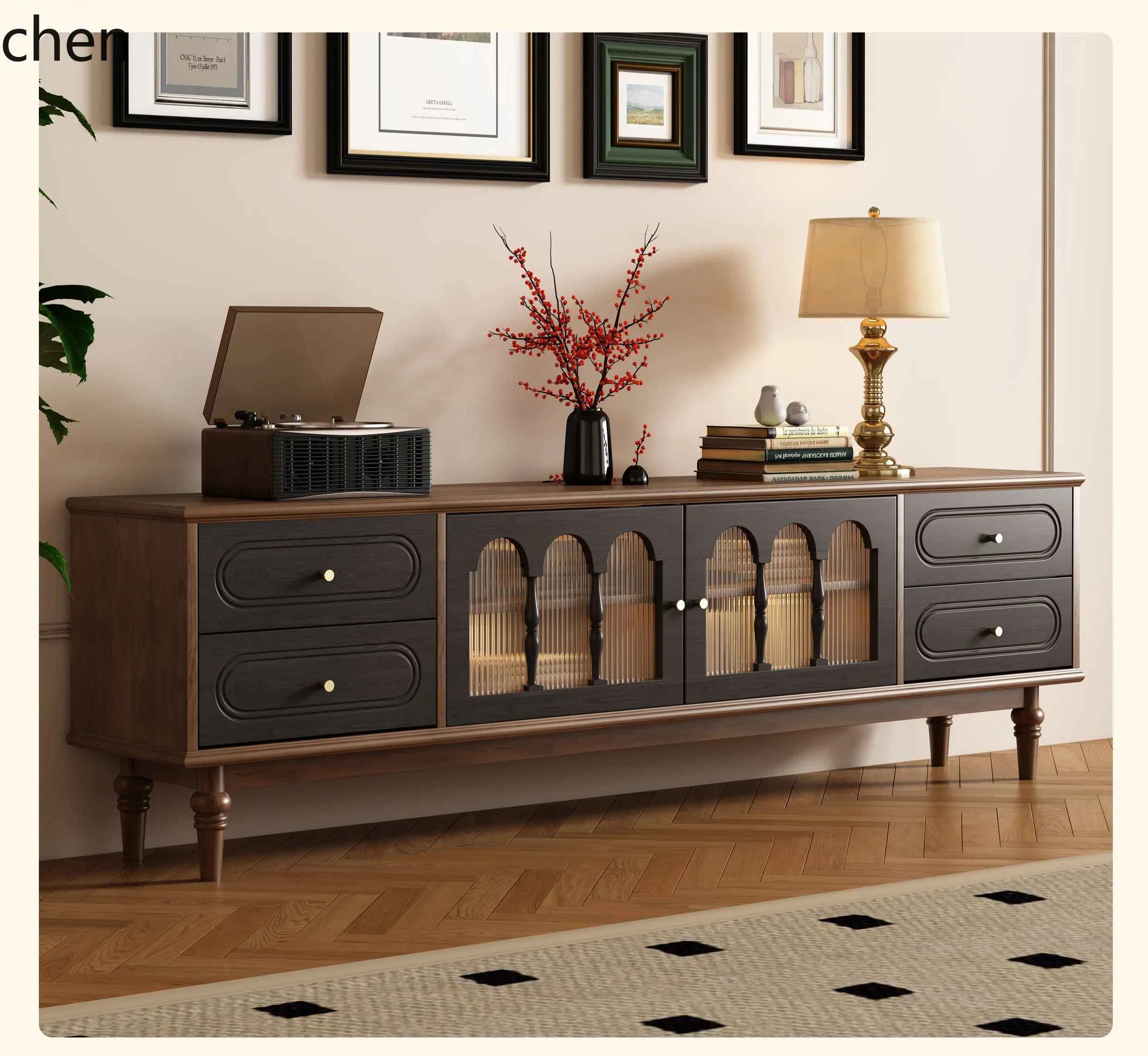 ZML Solid Wood TV Cabinet Living Room Small Apartment Storage Cabinet Integrated Floor-standing TV Stand