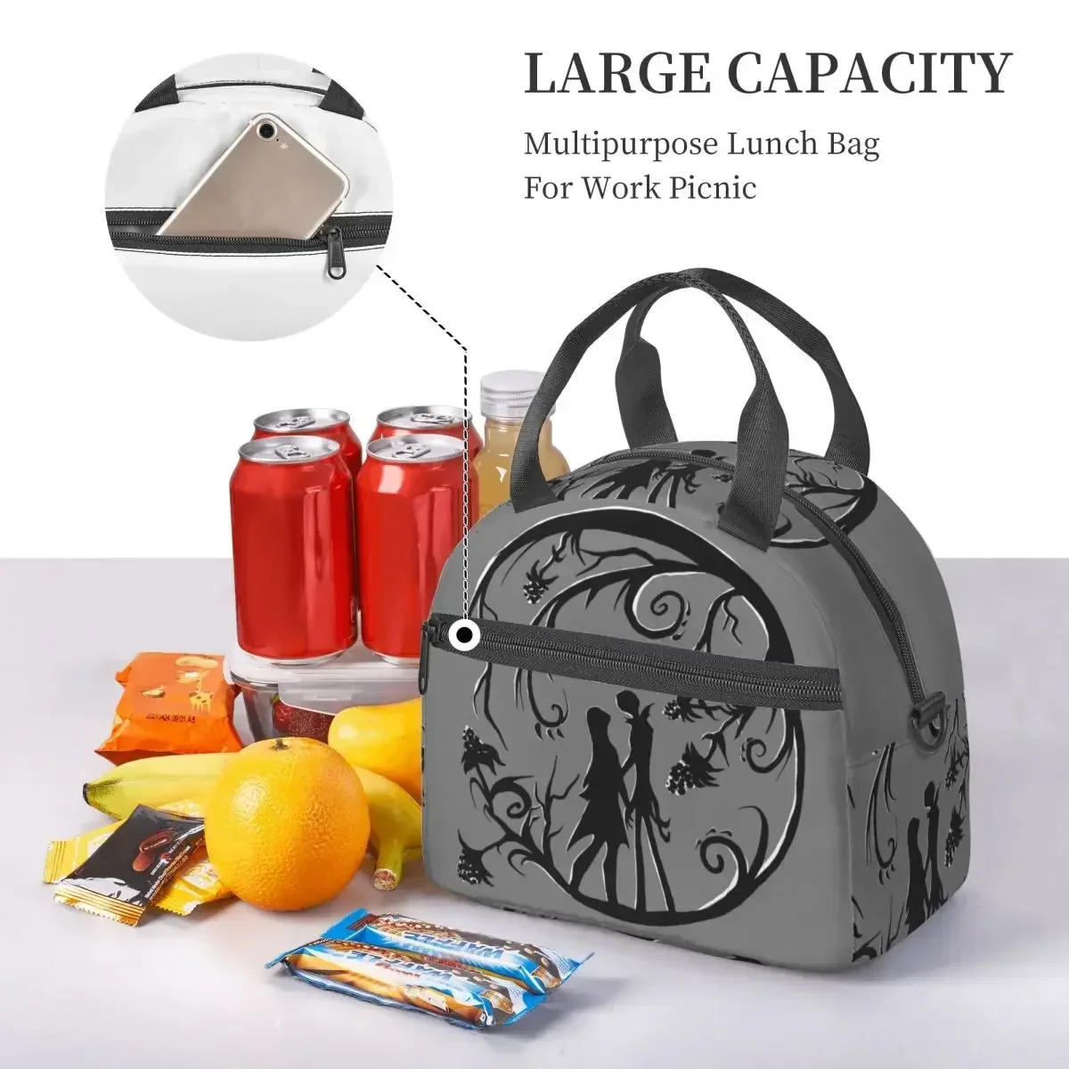 Custom Bag Custom Jack And Sally Silhou Insulated Lunch Bag For Women Picnic Storage Food Boxes Leakproof Cooler Thermal Lunch B