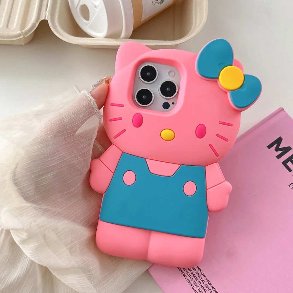 

Чехол Hello Kitty с 3D мультяшным бантом для iPhone 16 Plus 16 15 14 13 12 Pro Max 12 Pro 11 Y2K, силиконовый чехол с защитой от падения