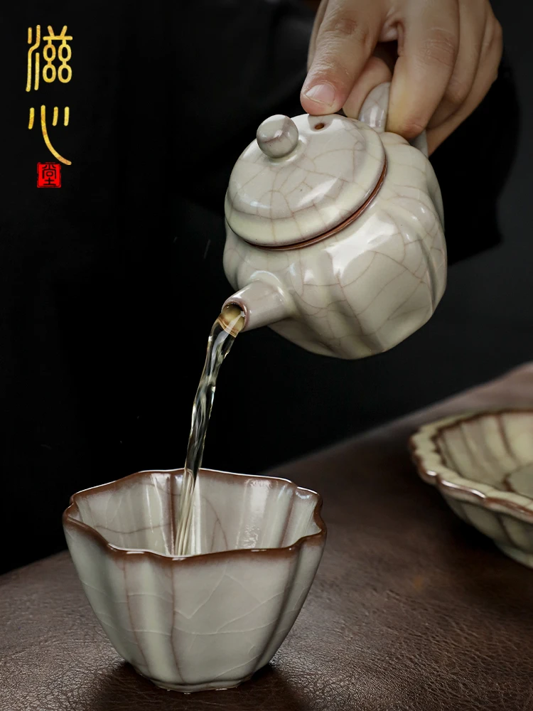 High-End Kiln Teapot Gracked Glaze Supportable Golden Thread and Line Handmade Large Capacity Single with Gift Box