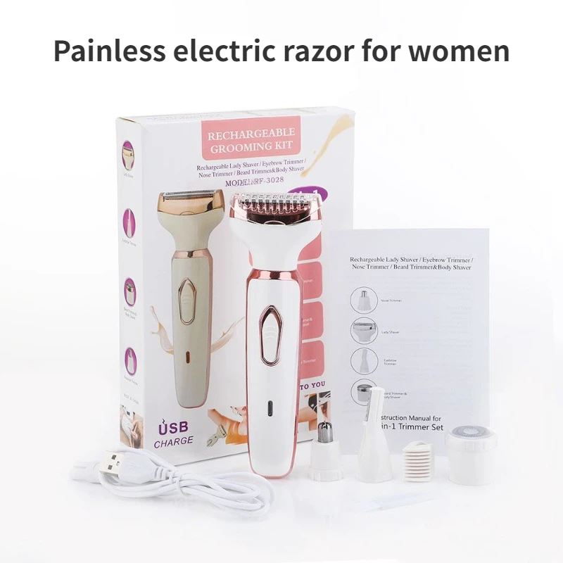 

Electric Razor For Women,Portable 4 in1 Lady Electric Shaver For Face,Nose,Legs And Underarm,Bikini Trimmer Painless Shavers Set