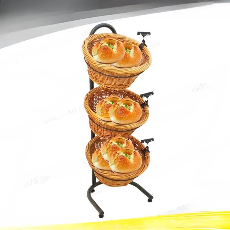 3 Tier Metal Food Bread Wicker Basket Store Shelf