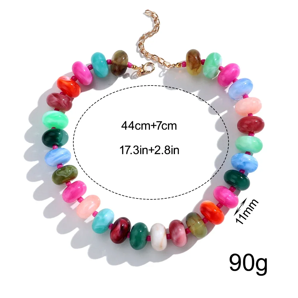 Vintage Bunte Chunky Perlenkette aus Harz, Dopamin-Acryl-Choker, Y2K Boho Statement Schlüsselbeinkette, Urlaubsschmuck Geschenk – Detail 1