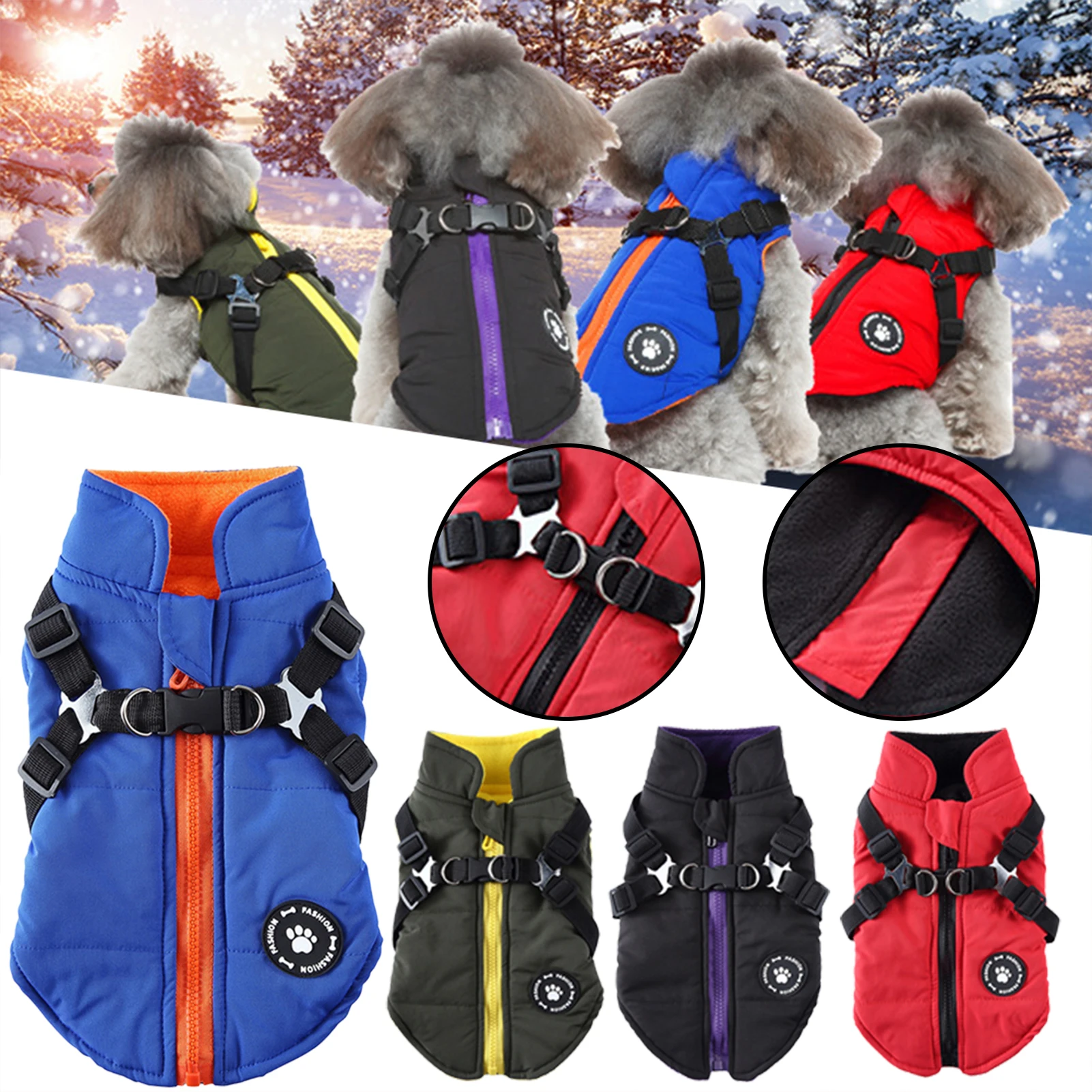 

Dog Jacket With Harness Keep Warmth Puppy Vest Dog Clothing For Outdoor Activities