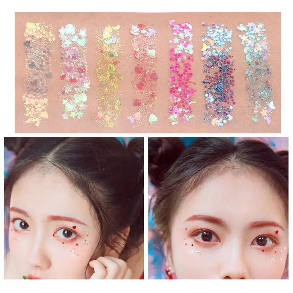 7 Color Glitter Glam Eye Sparkly Glitter Hair Shimmer Gel Flash Heart Loose Sequins Glitter Eyeshadow Party Face Body Decoration