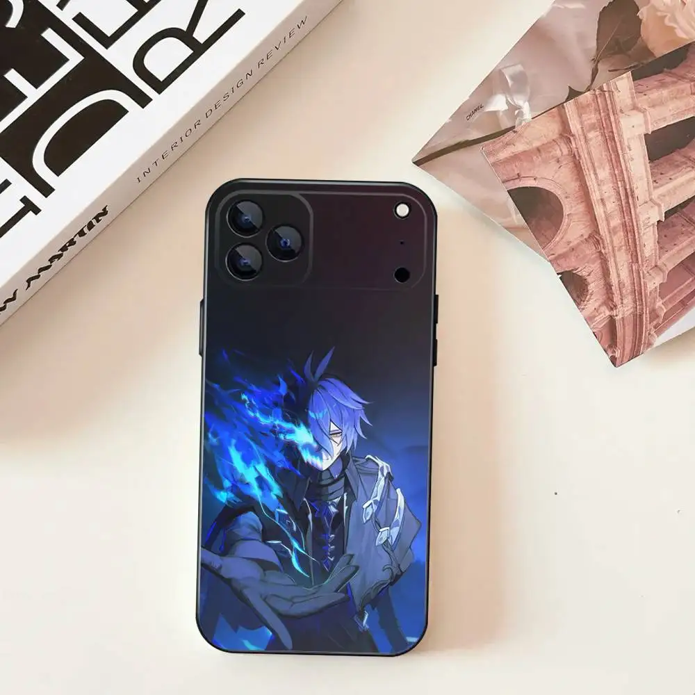 G-Genshin Impact F-Flins Capa de telefone para iPhone 11,12,13,14,15,16,17,Pro,Max,Plus,E,SE4,Air,Mini Capa macia preta
