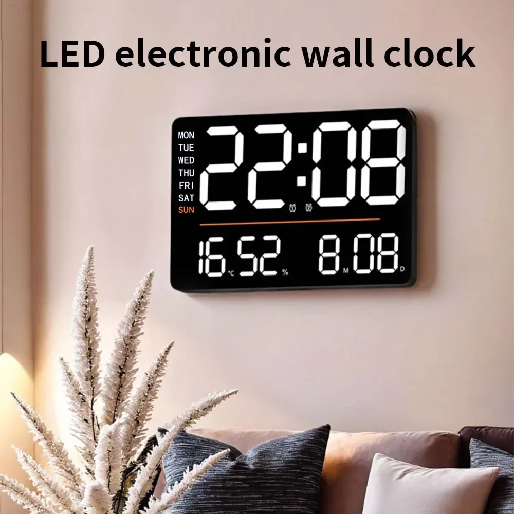 1pc modern large screen LED multifunctional digital alarm clock; Multi functional display of humidity, temperature, week, date,