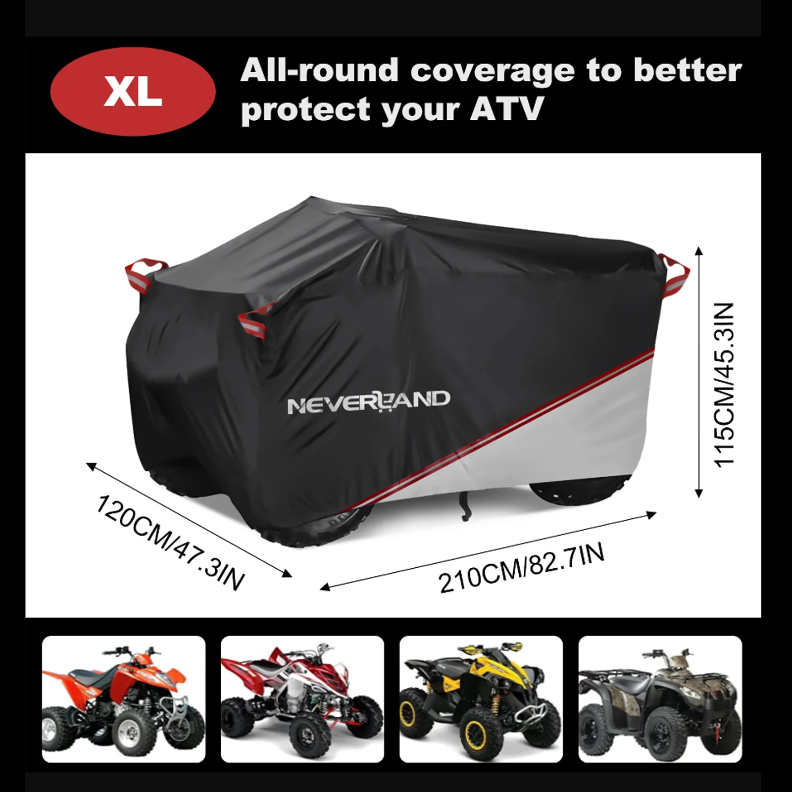 

NEVERLAND Quad Cover, ATV Universal Cover, Motorcycle Cover, Motorbike Accessories, Size XL 210x120x115CM