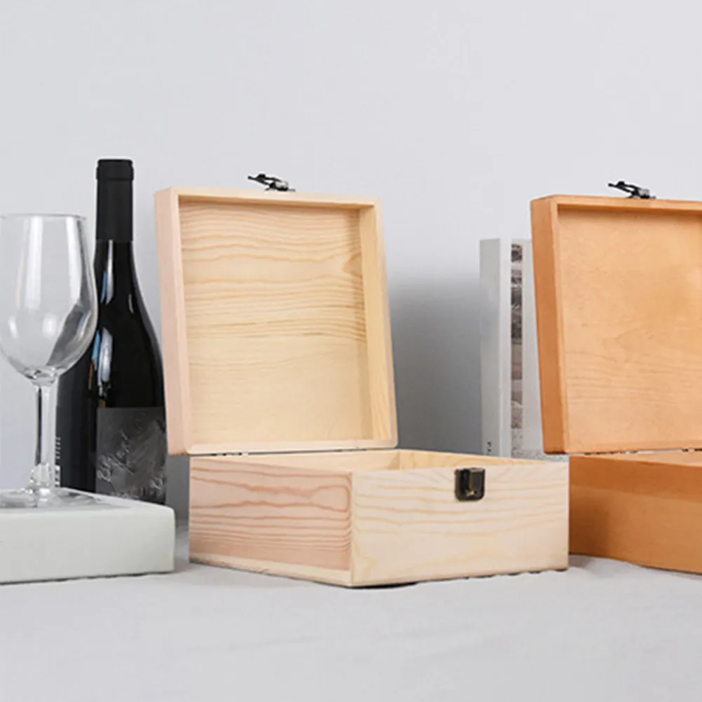 

DIY Unfinished Wooden Box for Jewelry Storage Handmade Craft Project Natural Wood Rectangular Holder with Hinged Cover and Lock