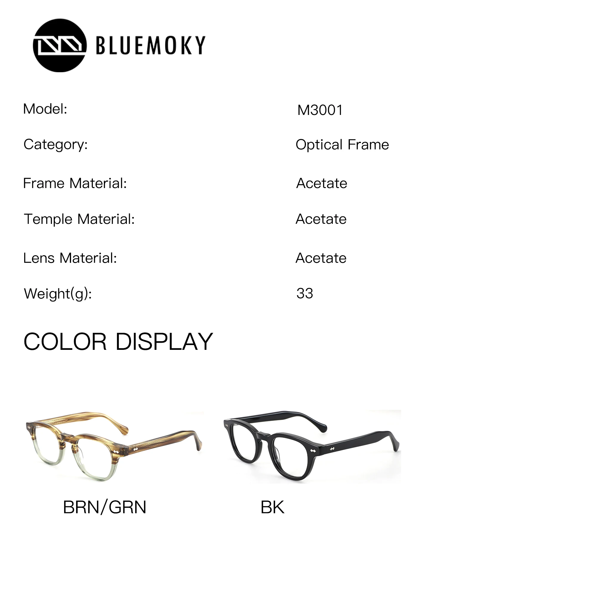 BLUEMOKY(M Size)Acetate Round Glasses With Prescription For Men Women  Myopia Medical Lenses Progressive Multifocal Eyewear