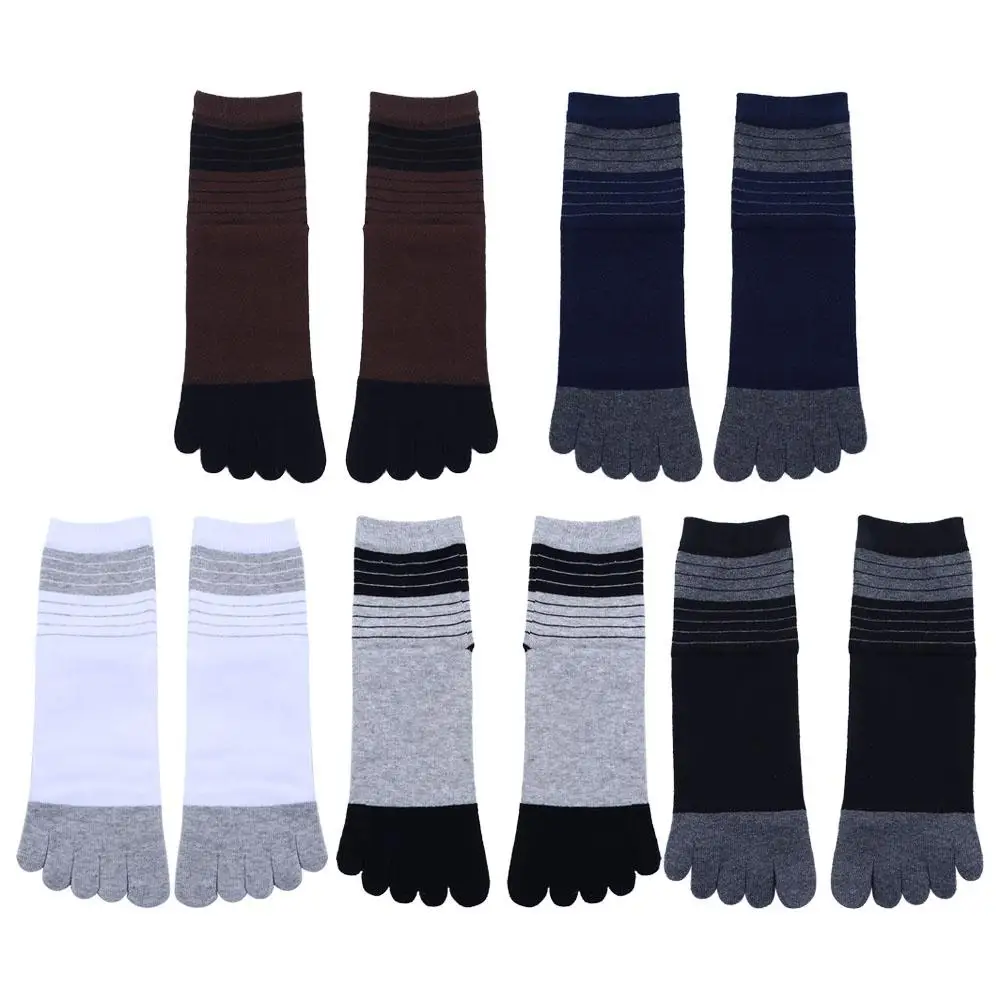 

Sport Antibacterial Simple Casual Middle Tube Breathable Man Socks Five Finger Socks Stripe Hosiery Socks With Toes