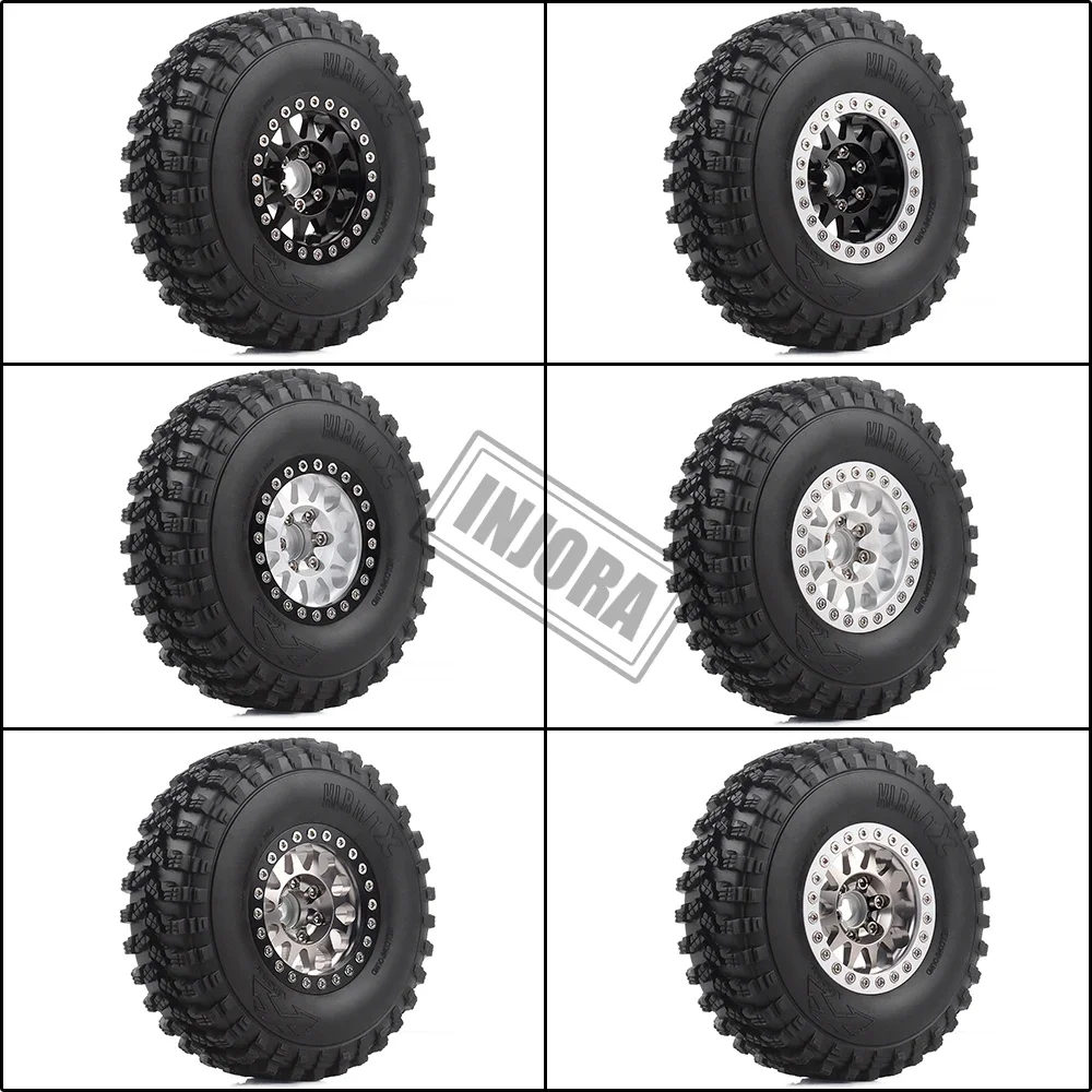 INJORA 4Pcs 1.9 Beadlock Wheel Rim Rubber Tire Set for 1/10 RC Crawler TRX-4 Axial SCX10 90046 D90 Voodoo KLR